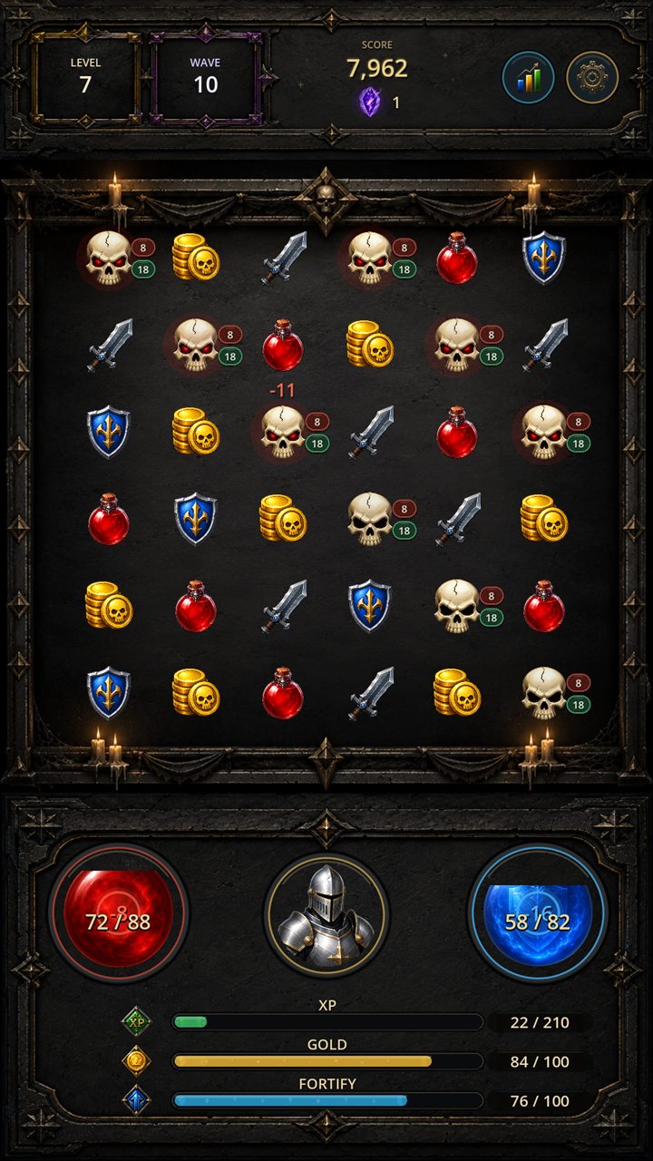 Skulls attacking the player after a move