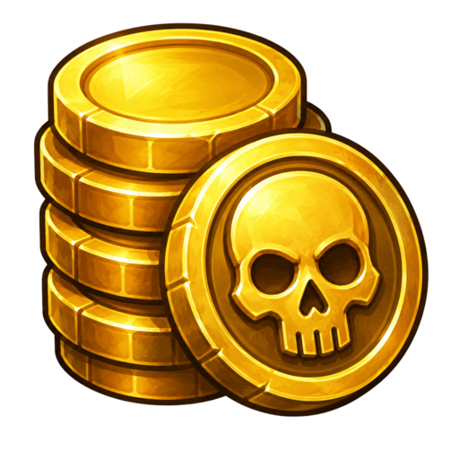 Stack of gold coins marked with a skull